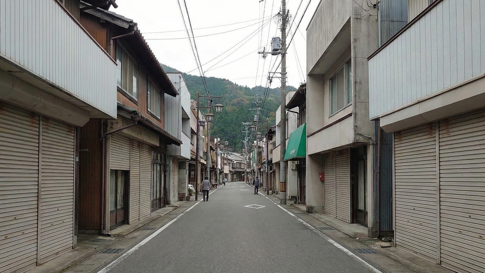 人口減少と少子高齢化の影響により、多くの店舗がシャッターを下ろした地方の商店街