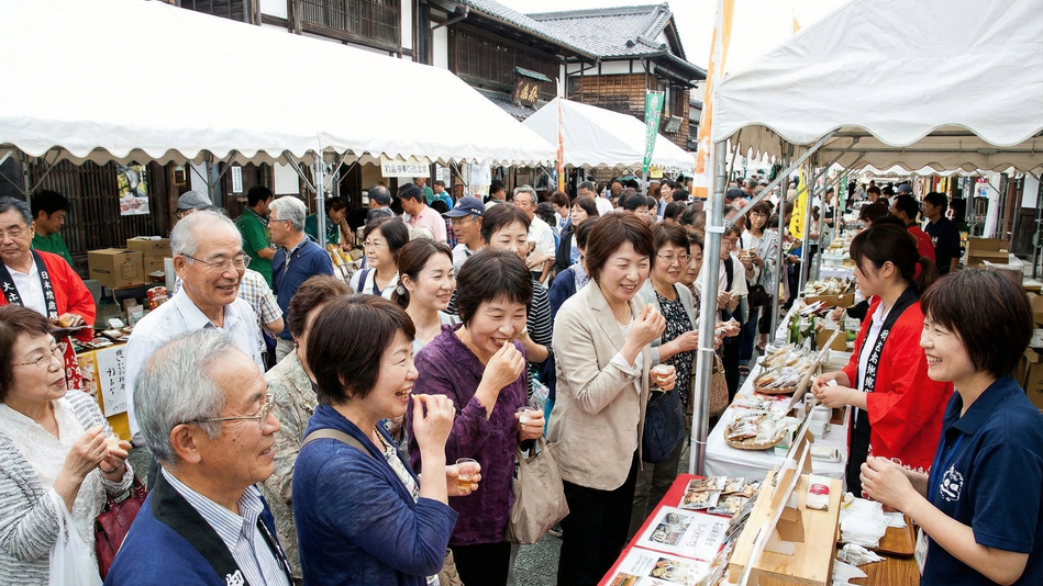 地域伝統行事の継承と活性化の事例。地域のイベントを楽しんでいる様子。